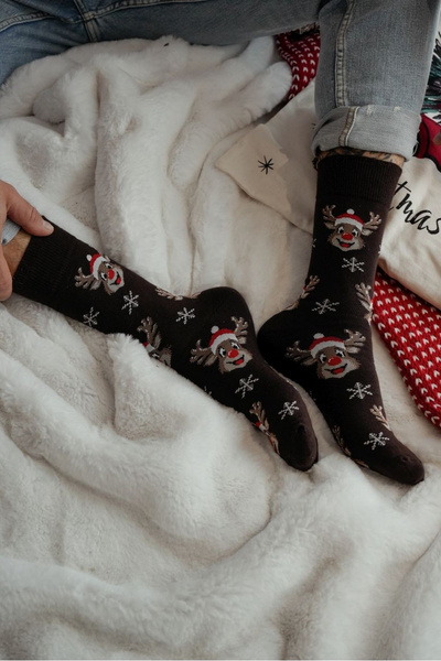 Men's Christmas Socks Smiling Reindeer Chocolate