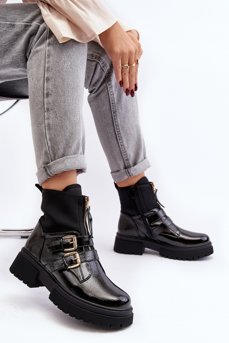 River island heeled patent military boots in on sale black