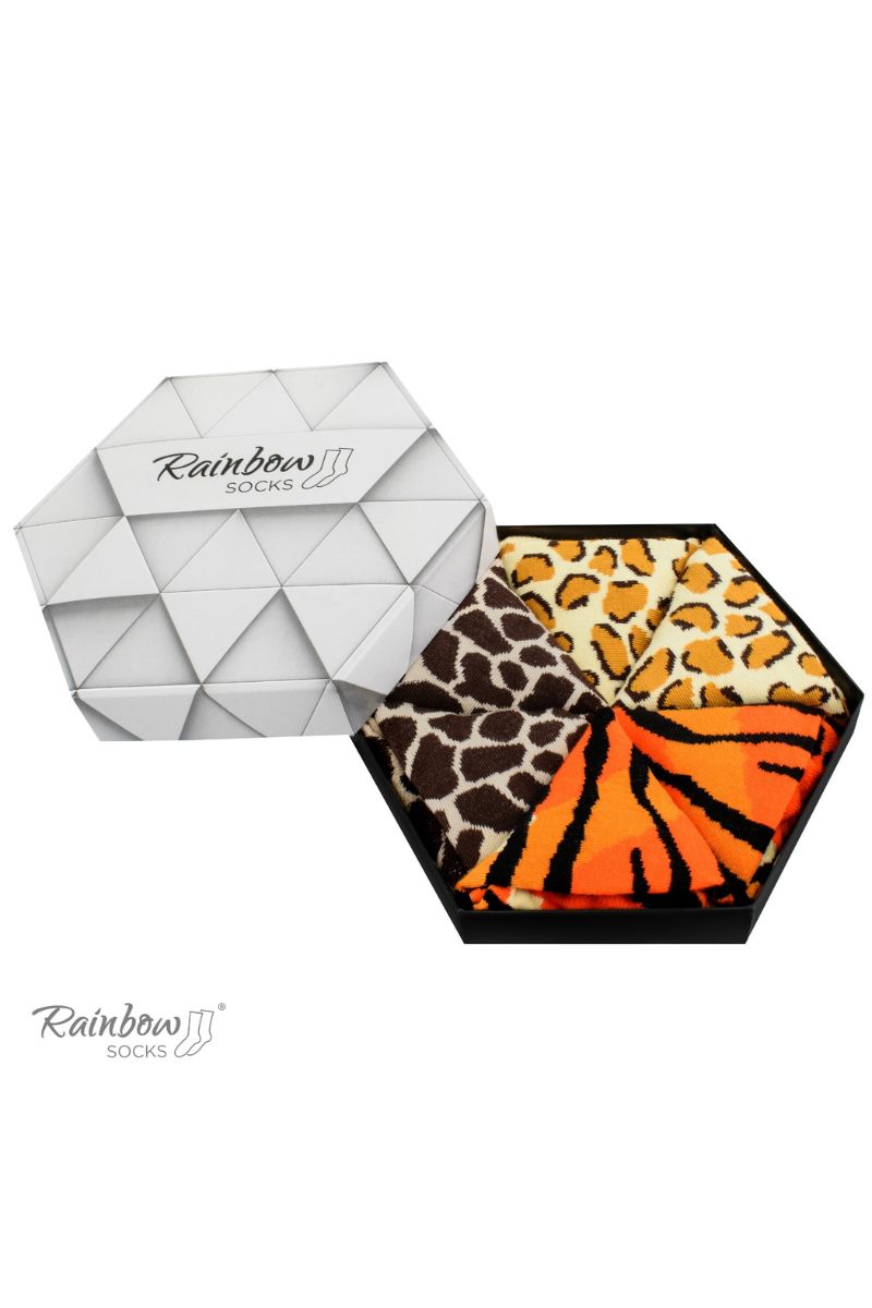 Wild Socks Box: Giraffe, Tiger, Panther – gift set