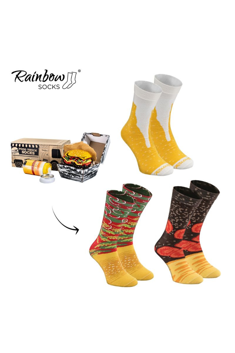 Rainbow Socks Meal Socks Box Burger Fries Beer 5 Pairs