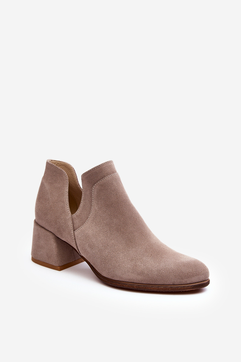 Suede Boots With Cutouts On Heel Light Beige Dalros ZAZOO.PL