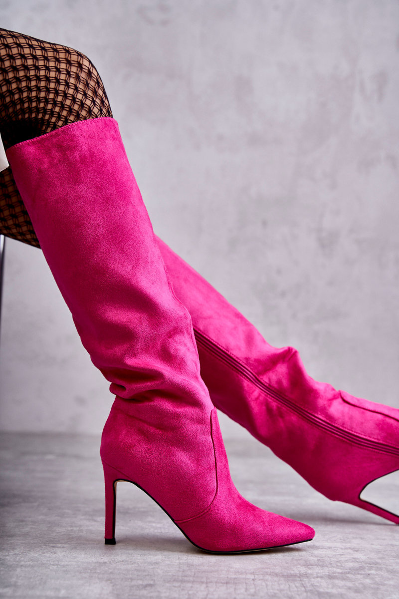 Pink suede cheap thigh high boots