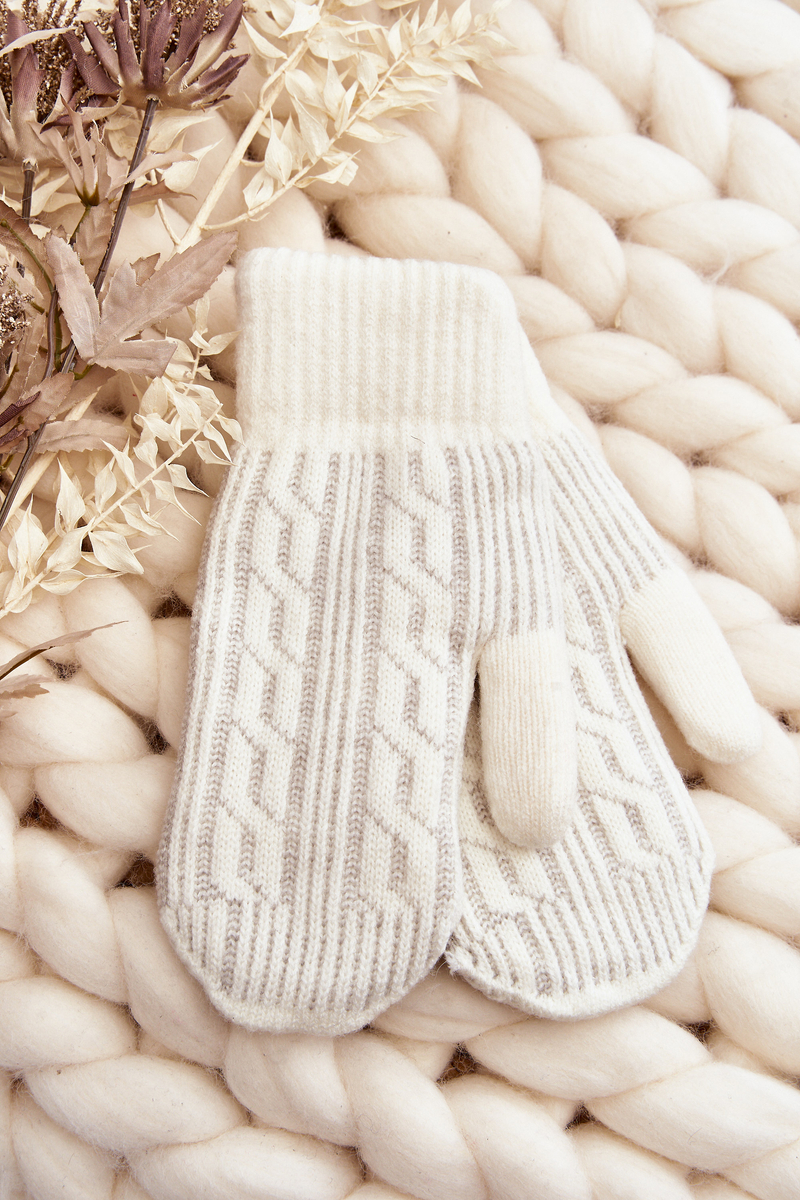 Warm Women's Single-Finger Gloves White - Rękawiczki 