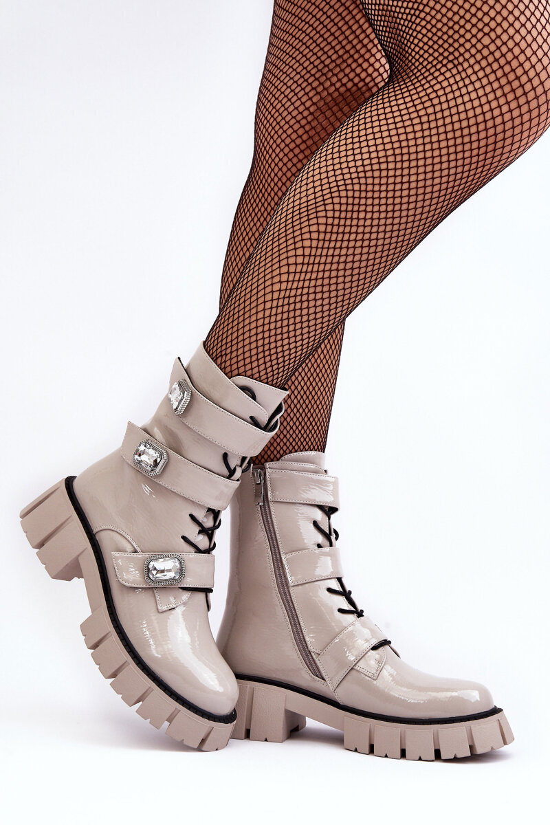 Shiny lace hot sale up boots