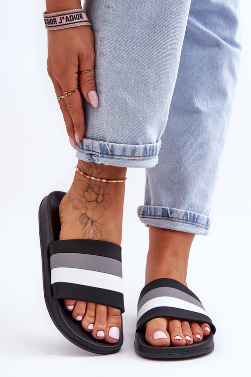 Women's Striped Slippers Black Vision