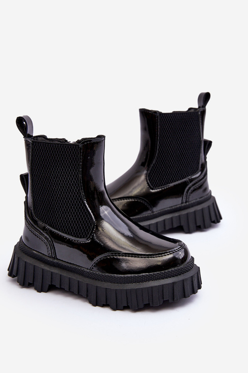Children's Lacquered Zip-Up Insulated Boots Black Jolynn