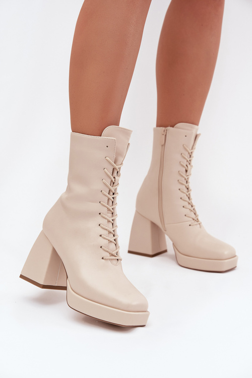 Women's Winter Boots On Heel With Lacing Light Beige Juvina