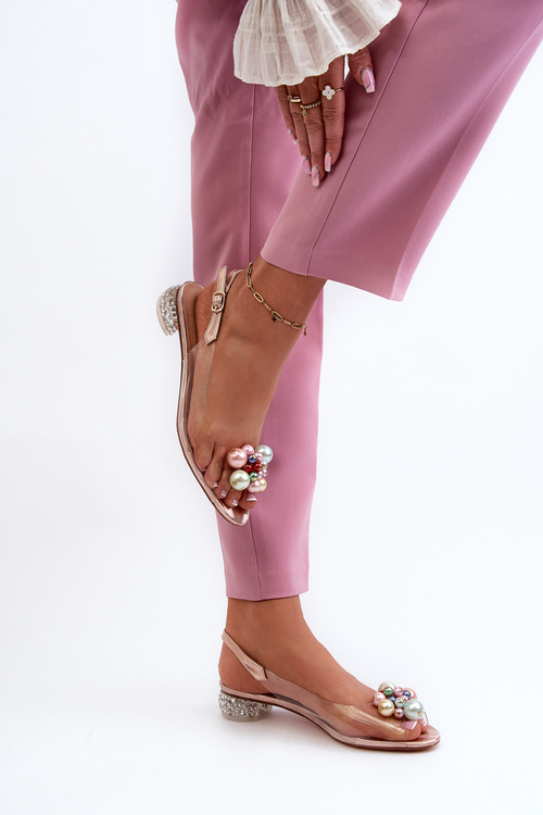 Transparent sandals with low heel and pink gold ornament D&A MR38-368