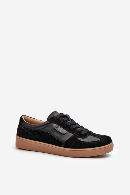 Women's Black Leather Sneakers by Vinceza 7333