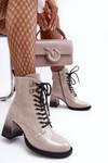Ladies Glossy Lace-up Boots on Heel D&A MR870-06 Light gray