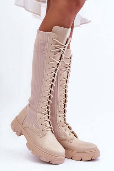 Flat Heel Boots with Sock Beige Itona