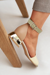 Leather sandals on gold heel beige Laura Messi 2143