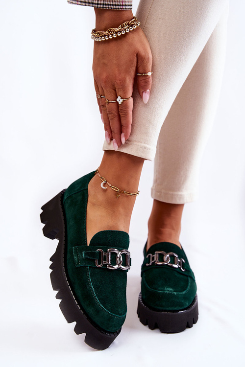 Suede shoes with a Laura Messi decoration 2489 green 