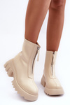 Women's Massive Platform Boots with Zipper Beige Kusma