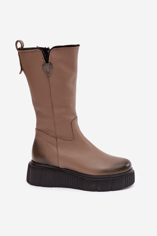 Zazoo 70121 Leather Women's Boots With Wool Dark Beige