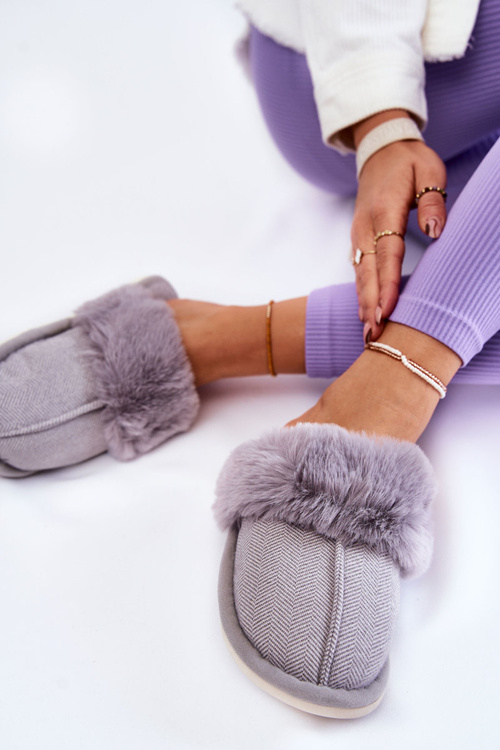 Women's Warm Slippers With Fur Grey Franco