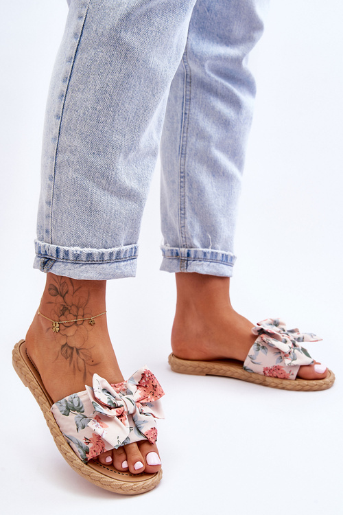 Women's Slippers With A Fabric Bow Beige Blossom