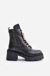 Botki Workery Skórzane Damskie Z Motylem CheBello 4590 Czarne