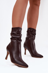Women's ankle boots on heel with wrinkled shaft zipper chocolate Ulisse