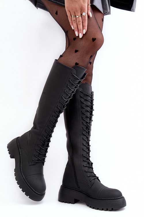 Leather Lace-Up Insulated Ankle Boots Black Bergdis