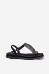 Flat Elegant Women's Sandals With Crystals Artiker 56C1370 Black