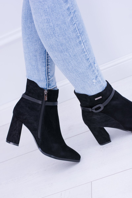 Big Star Czarne Zamszowe Botki Na Słupku BB274383
