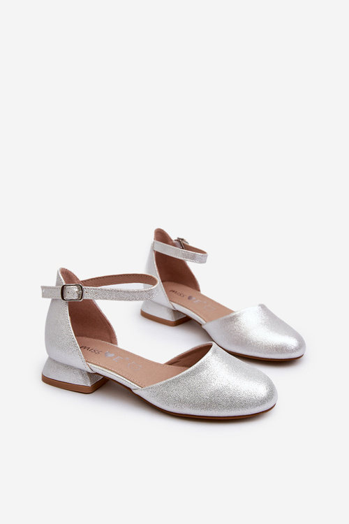 Children's Shiny Low-Heeled Sandals Silver Nelly