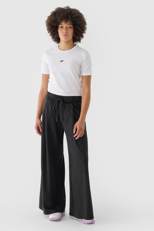 Women's Cotton T-shirt Slim Cropped 4F White 4FWAW24TTSHF1701-10S