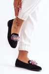 Suede Loafers With Ornate Crystals Black Arvilla