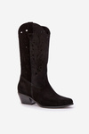 Suede Boots With Cutout Shaft Black Zazoo 3609