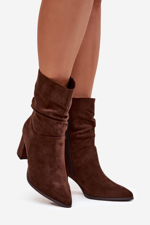 Women's ankle boots with heel with ruching Warm lined Brown Amelise