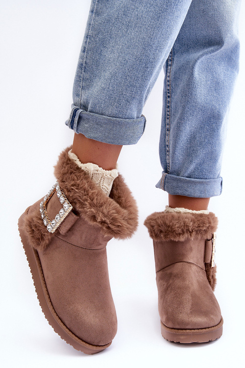 Faux Fur-Lined Clasp Snow Boots Dark Beige Dulca