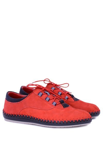 Men's Leather Casual Red Bill Half Shoes