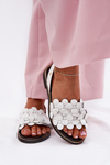 Leather sandals on flat heel white Zazoo 40425