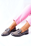 Damskie Półbuty Maciejka Lakierowane Loafery Szare 04099-03/00-1