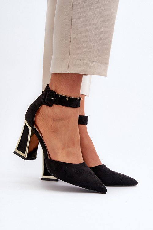 Black Suede Pumps with Block Heel Lodho