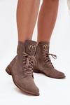 Zazoo 2955 Suede Work Boots With Gold Detail On Tongue Dark Beige