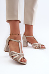 Women's Leather Sandals with Heels by Maciejka 06551-04 Beige-Gold