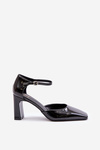 Heels With Block Heel Made Of Lacquered Eco Leather Black Emindria