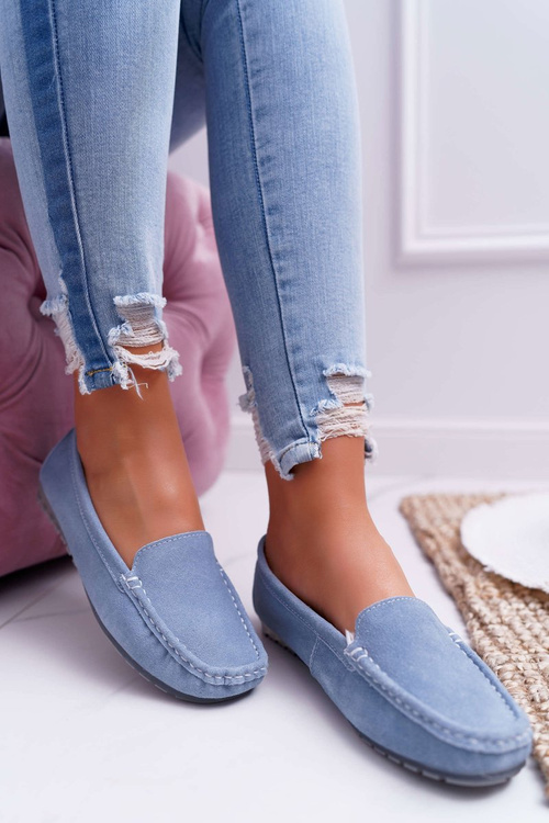 Women's Moccasins Suede Leather Blue Tenzion