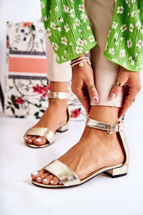 Sandałki Damskie Skóra Złote Shanley