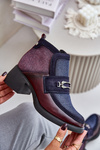 Leather Women's Boots On Thick Heel With Decoration Maciejka A6747-23 Burgundy-Naval Blue