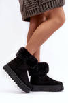 Women's Fur-Trimmed Snow Boots Black Rainsa