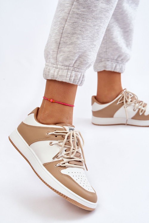 Buty Sportowe Damskie Klasyczne Podwójnie Sznurowane Biało-Beżowe Jella