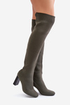 Kozaki Na Słupku Ze Skarpetkową Cholewką Za Kolano Ciemnozielone Esanira