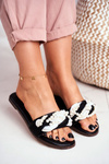 Women's Slides Lu Boo Black Pearls Braids Flora