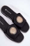 Damskie Klapki Płaski Obcas Ozdoba Eko Skóra Czarne Tatereia