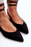 Women's Suede Lace-up Ballet Flats Black Lilly Ann
