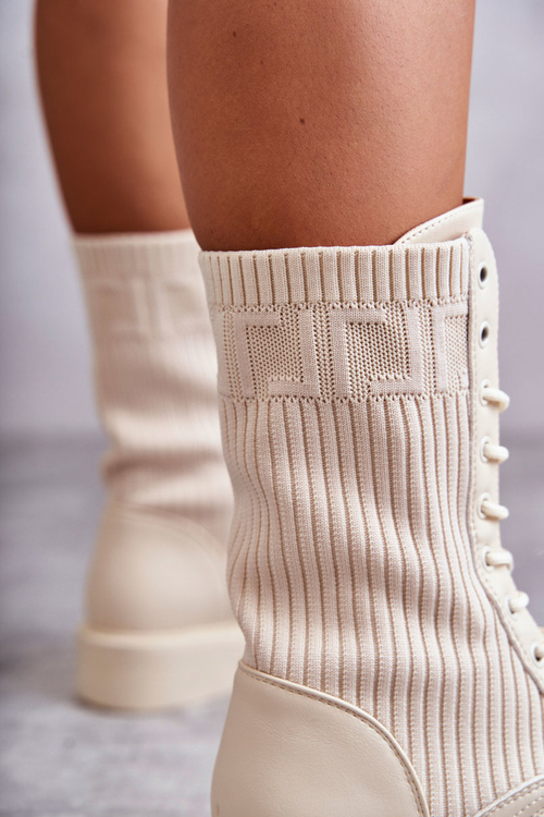 Women's Boots With A Sock On A Flat Heel Beige Liam