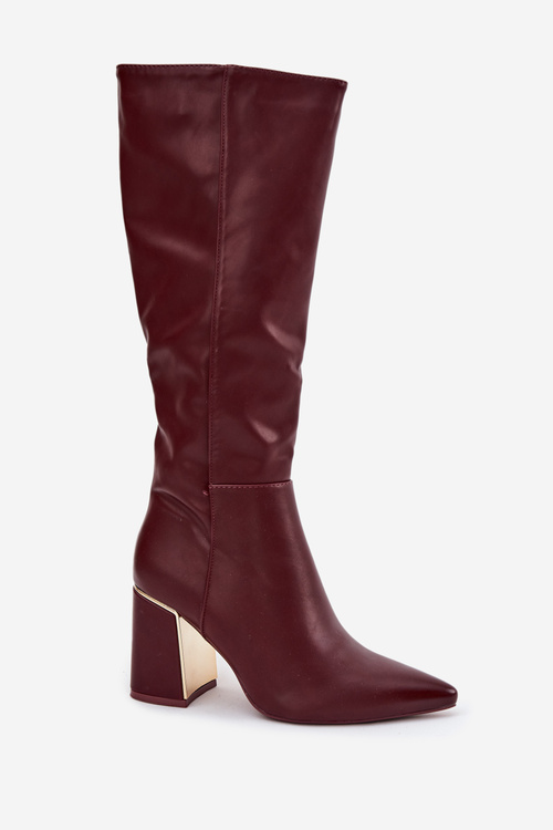 Women's High Heel Boots with Gold Element Bordeaux Alessine